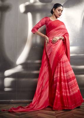 Pink woven georgette saree with blouse 4