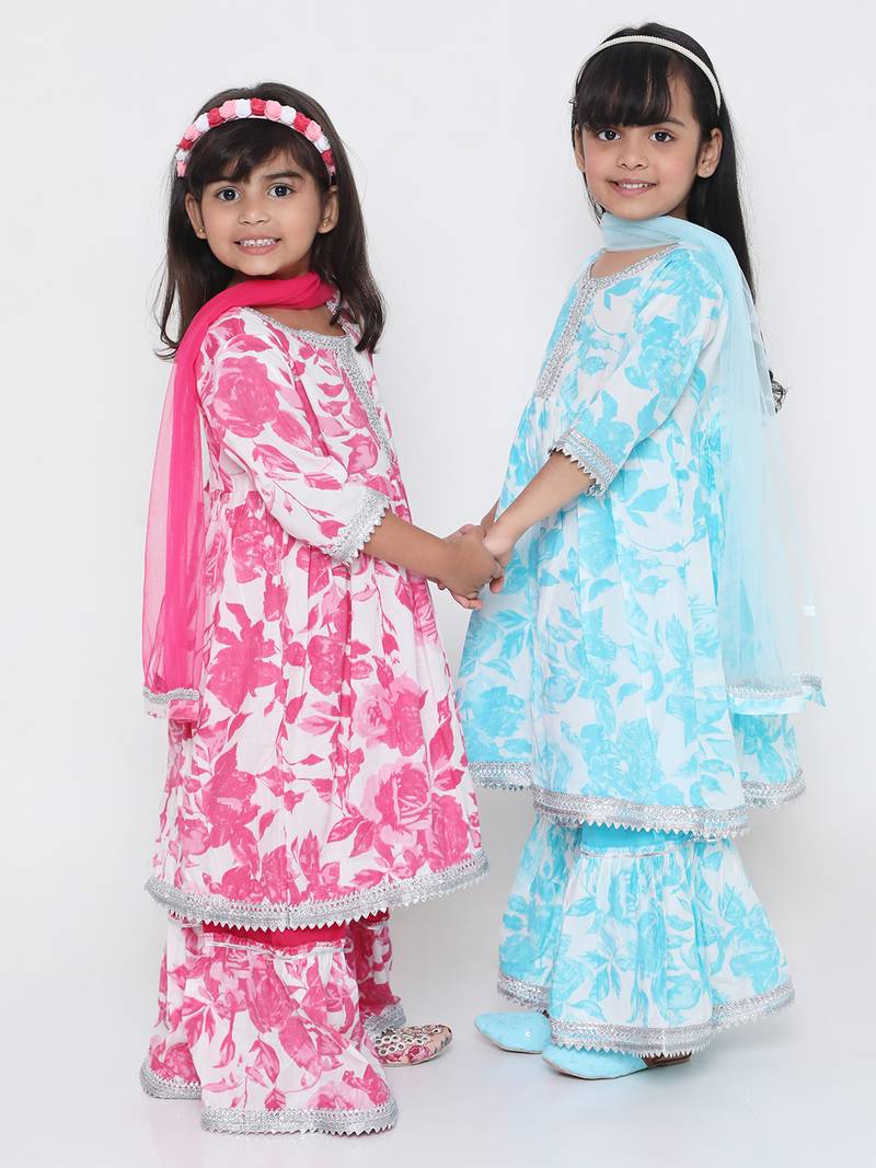 KID1 Rose Blue kurti sharara
