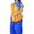 Royal Blue and Golden Yellow embroidered satin saree with blouse