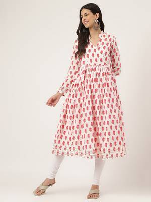 White printed cotton cotton-kurtis 1