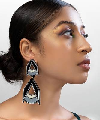 Double Drop Earwear Grey Acrylic Earring 1