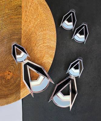 Double Drop Earwear Grey Acrylic Earring 3