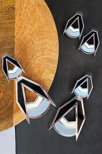 Double Drop Earwear Grey Acrylic Earring