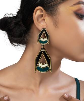 Double Drop Earwear Green Acrylic Earring 1