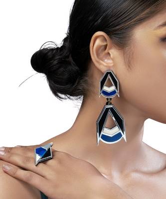 Double Drop Earwear Blue Acrylic Earring 1