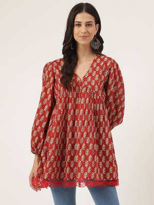 Red printed cotton cotton-tops 1