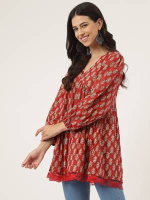 Red printed cotton cotton-tops 3