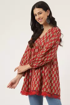 Red printed cotton cotton-tops