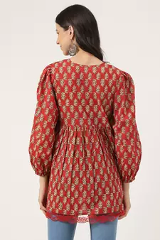 Red printed cotton cotton-tops