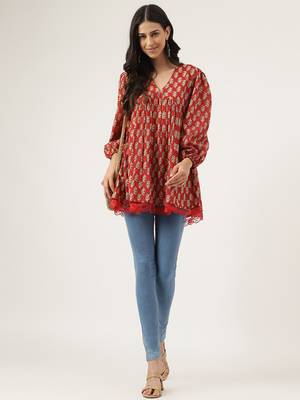 Red printed cotton cotton-tops 5