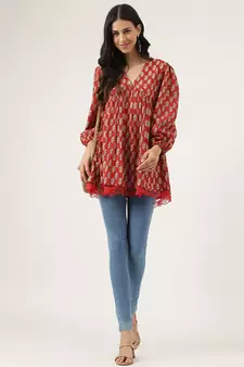 Red printed cotton cotton-tops