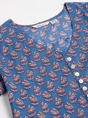 Blue printed cotton long-dresses 2