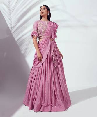 Lilac Georgette Crepe Lehenga 1
