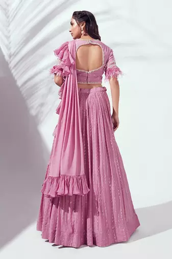 Lilac Georgette Crepe Lehenga
