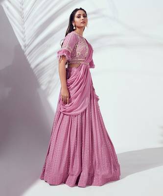 Lilac Georgette Crepe Lehenga 3