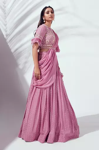 Lilac Georgette Crepe Lehenga