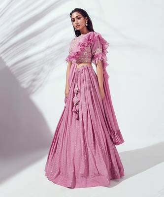 Lilac Georgette Crepe Lehenga 4