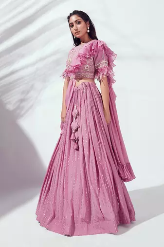Lilac Georgette Crepe Lehenga