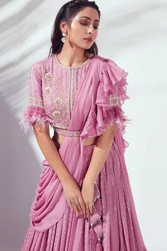 Lilac Georgette Crepe Lehenga