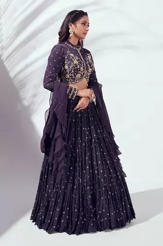Purple Soft Organza Lehenga