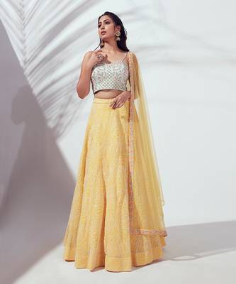 Sea Green And Yellow Satin Silk Lehenga 1