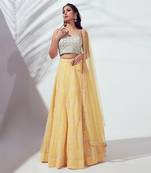 Sea Green And Yellow Satin Silk Lehenga