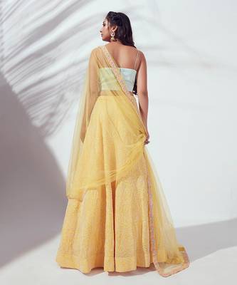 Sea Green And Yellow Satin Silk Lehenga 2