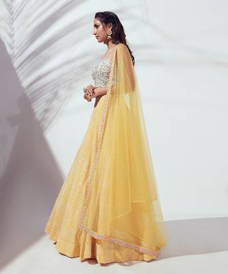 Sea Green And Yellow Satin Silk Lehenga 3