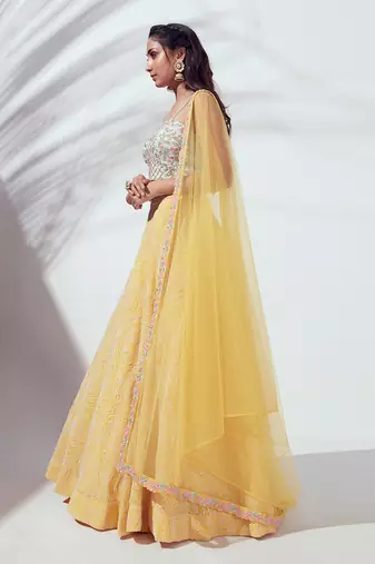 Sea Green And Yellow Satin Silk Lehenga