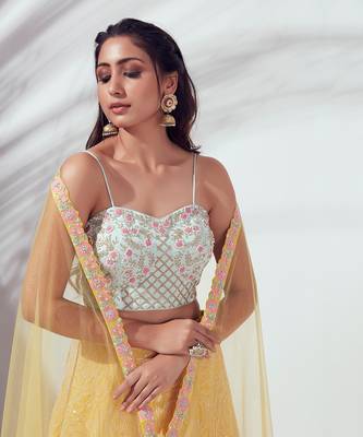 Sea Green And Yellow Satin Silk Lehenga 4
