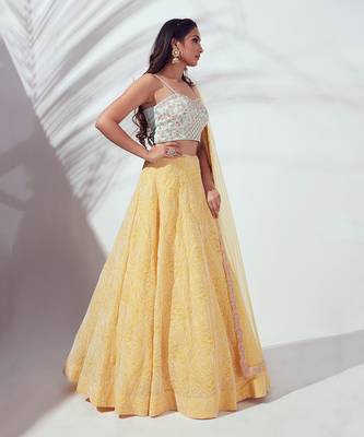 Sea Green And Yellow Satin Silk Lehenga 5