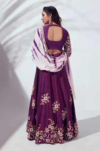 Purple Raw Silk Lehenga