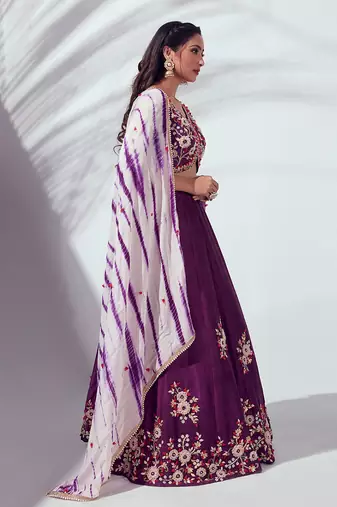 Purple Raw Silk Lehenga