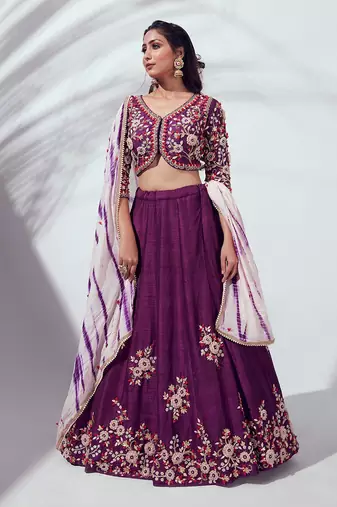 Purple Raw Silk Lehenga
