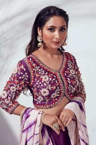 Purple Raw Silk Lehenga