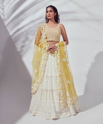 Ivory And Yellow Silk Lehenga 1
