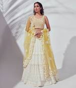Ivory And Yellow Silk Lehenga