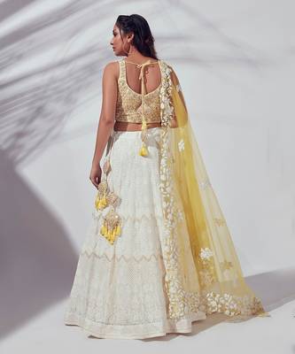 Ivory And Yellow Silk Lehenga 2