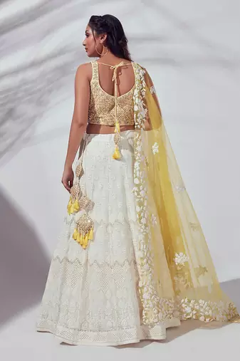 Ivory And Yellow Silk Lehenga