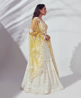 Ivory And Yellow Silk Lehenga 3