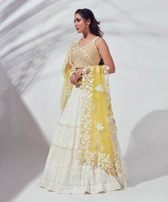 Ivory And Yellow Silk Lehenga 4