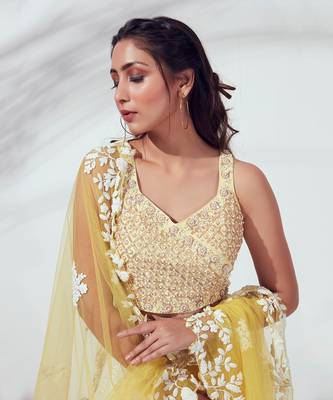 Ivory And Yellow Silk Lehenga 5