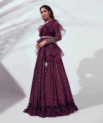 Wine Georgette Crepe Lehenga 1