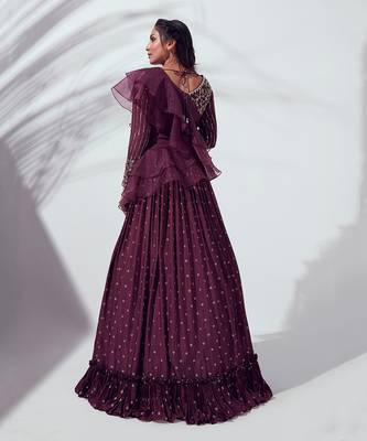 Wine Georgette Crepe Lehenga 2