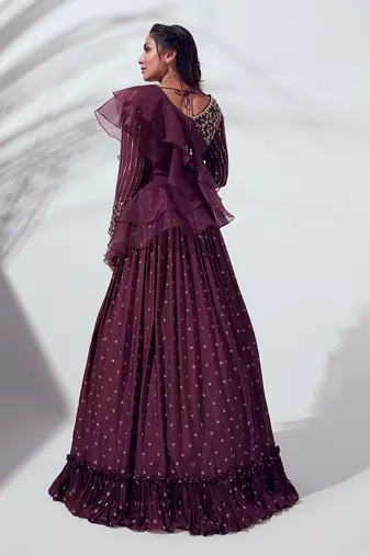 Wine Georgette Crepe Lehenga