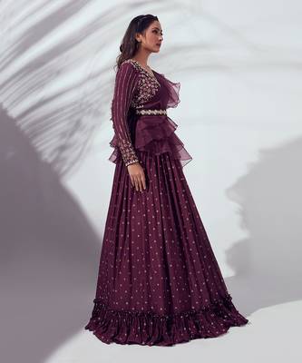 Wine Georgette Crepe Lehenga 3