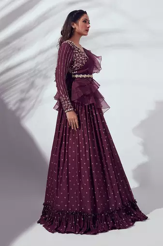 Wine Georgette Crepe Lehenga