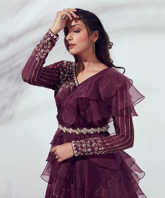 Wine Georgette Crepe Lehenga 4