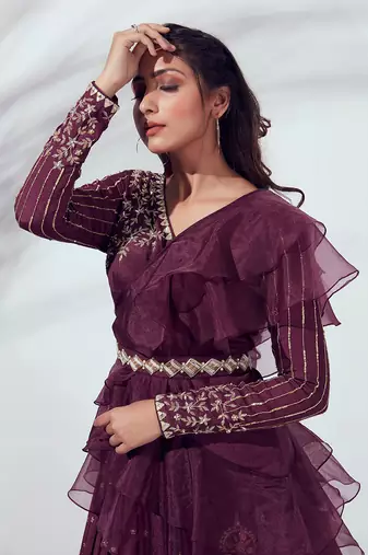 Wine Georgette Crepe Lehenga