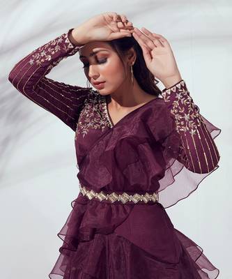 Wine Georgette Crepe Lehenga 5